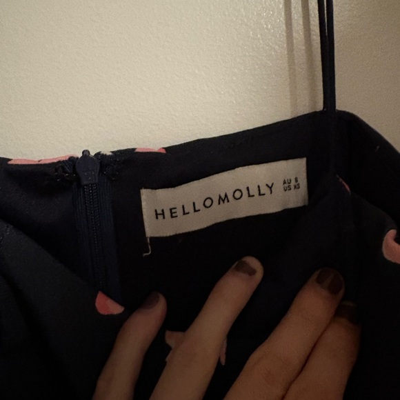 Hello Molly Navy & Pink flower mini dress, triangle leg cutout - Picture 3 of 3